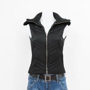 Bebe black quilted puffer vest with faux fur hood XS